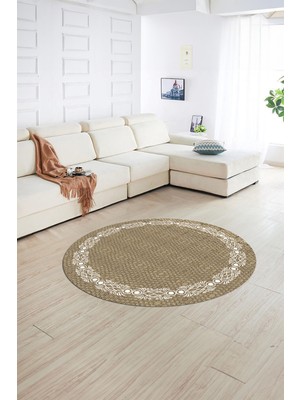 Napoli Home Dijital Kaymaz Yıkanabilir Jüt-Hasır Desen Yuvarlak Yolluk Mutfak Salon Halısı, N-Y-Jüt-14-Vizon,