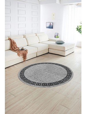 Napoli Home Dijital Kaymaz Yıkanabilir Jüt-Hasır Desen Yuvarlak Yolluk Mutfak Salon Halısı, N-Y-Jüt-09-Gri,