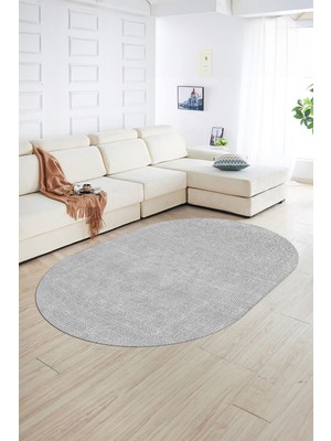 Napoli Home Dijital Kaymaz Yıkanabilir Jüt-Hasır Desen Oval Yolluk Mutfak Salon Halısı, N-O-Jüt-07-Gri,