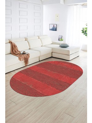 Napoli Home Dijital Kaymaz Yıkanabilir Jüt-Hasır Desen Oval Yolluk Mutfak Salon Halısı, N-O-Jüt-13-Kırmızı,