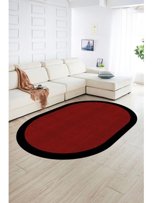 Napoli Home Dijital Kaymaz Yıkanabilir Jüt-Hasır Desen Oval Yolluk Mutfak Salon Halısı, N-O-Jüt-06-Kırmızı,