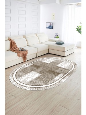 Napoli Home Dijital Kaymaz Yıkanabilir Jüt-Hasır Desen Oval Yolluk Mutfak Salon Halısı, N-O-Jüt-11-Vizon,