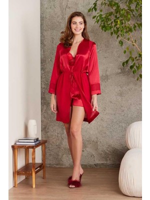 Pierre Cardin Saten Kırmızı Dörtlü Gelin Çeyiz Seti 7035