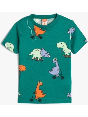 Koton Erkek Bebek Tişört Kısa Kollu Bisiklet Yaka Dinozor Grafik Baskılı Pamuklu