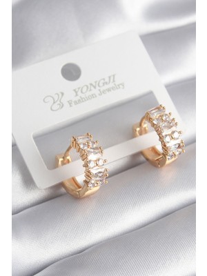 Shopzum Pirinç Gold Renk Zirkon Taşlı Halka Model Kadın Küpe