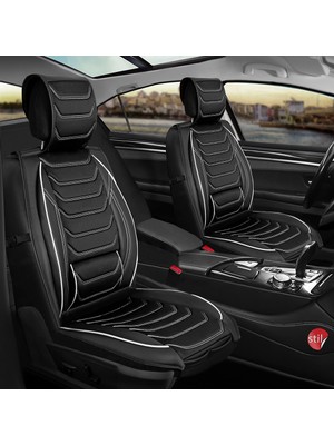 Startcar Ford Puma Uyumlu Lüx Deri Oto Koltuk Kılıfı Ön Arka Takım Siyah Beyaz Sc