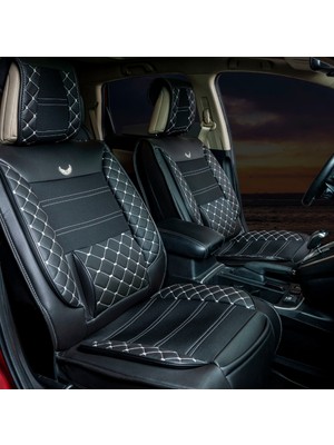 Startcar Renault Megane 4 Hb Uyumlu Deri Oto Koltuk Kılıfı Ön Arka Set Siyah Beyaz Sc