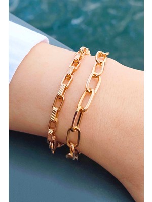 Trend Collection Minimal Kadın 2 Li Bileklik Seti Altın Kaplama Gold Klasik Bileklik Set