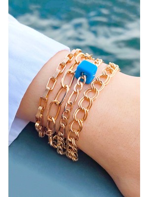 Trend Collection Kadın Altın Kaplama Gold 4 Lü Bileklik Seti Klasik Minimal Set