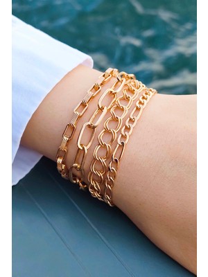 Trend Collection Kadın Altın Kaplama Gold 4 Lü Bileklik Seti Klasik Minimal Set