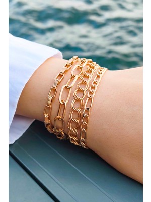 Trend Collection Kadın Altın Kaplama Gold 4 Lü Bileklik Seti Klasik Minimal Set