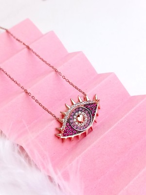 Keskin Gümüş 925 Ayar Gümüş Horus Gözü Tasarım Gold Pembe Kadın  Kolye