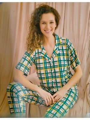 Pijamoni Kadın Viskon Boydan Düğmeli Kısa Kol Ince Pijama Takımı 7510/12 - 1 Adet