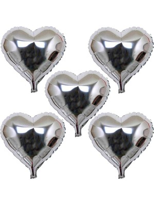 Kidspartim 10 Inç Mini Kalp Folyo Balon Gümüş 5 Adet
