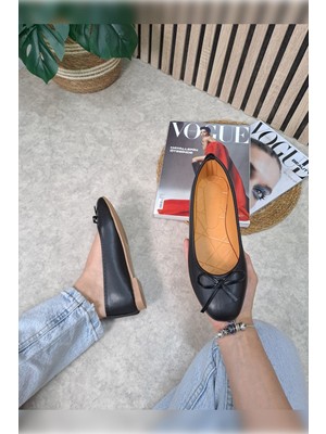 Nstil Günlük Kadın Babet Oval Burunlu Fiyonklu Krokodil Rahat Kalıp Tırtıklı Taban Balerin Ayakkabı 112