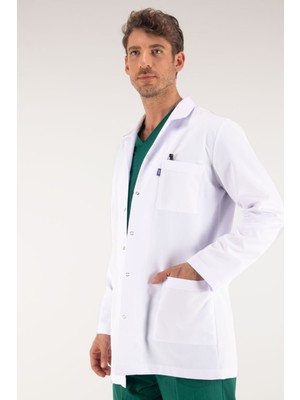 Uçak Medikal Beyaz Ara Boy, Klasik Yaka, Doktor Önlüğü