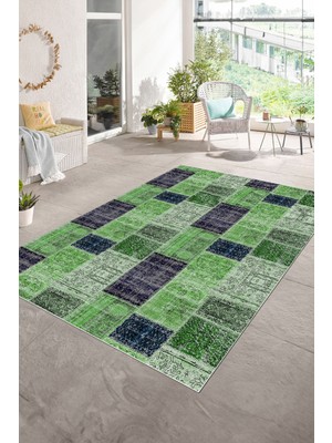 Napoli Home Dijital Baskı Kaymaz Taban Yıkanabilir Patchwork Yolluk Mutfak Salon Halısı, N-Patchwork-07-Yeşil,