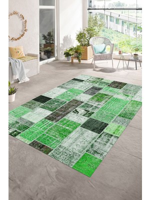 Napoli Home Dijital Baskı Kaymaz Taban Yıkanabilir Patchwork Yolluk Mutfak Salon Halısı, N-Patchwork-03-Yeşil,