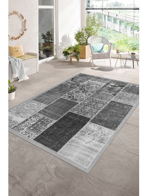 Napoli Home Dijital Baskı Kaymaz Taban Yıkanabilir Patchwork Yolluk Mutfak Salon Halısı, N-Patchwork-01-Gri,