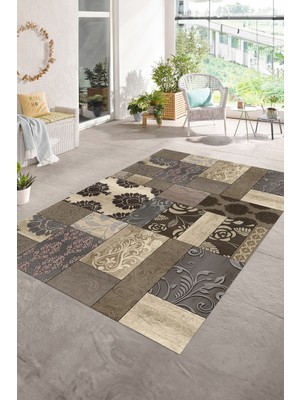 Napoli Home Dijital Baskı Kaymaz Taban Yıkanabilir Patchwork Yolluk Mutfak Salon Halısı, N-Patchwork-16-Vizon,