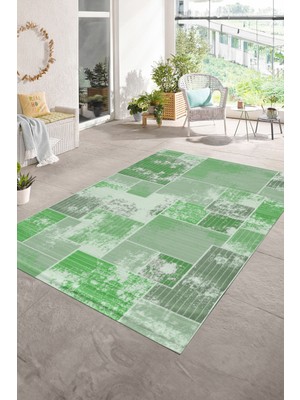 Napoli Home Dijital Baskı Kaymaz Taban Yıkanabilir Patchwork Yolluk Mutfak Salon Halısı, N-Patchwork-20-Yeşil,