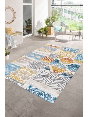 Napoli Home Dijital Baskı Kaymaz Taban Yıkanabilir Patchwork Yolluk Mutfak Salon Halısı, N-Patchwork-02-Renkli,