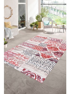 Napoli Home Dijital Baskı Kaymaz Taban Yıkanabilir Patchwork Yolluk Mutfak Salon Halısı, N-Patchwork-02-Kırmızı,