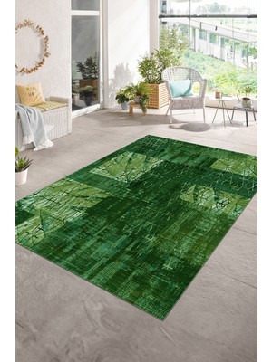 Napoli Home Dijital Baskı Kaymaz Taban Yıkanabilir Patchwork Yolluk Mutfak Salon Halısı, N-Patchwork-05-Yeşil,