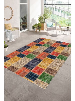 Napoli Home Dijital Baskı Kaymaz Taban Yıkanabilir Patchwork Yolluk Mutfak Salon Halısı, N-Patchwork-07-Renkli,