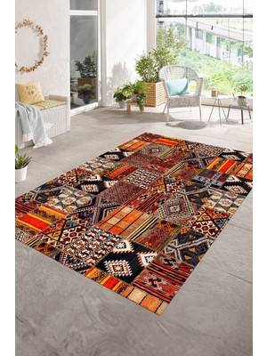 Napoli Home Dijital Baskı Kaymaz Taban Yıkanabilir Patchwork Yolluk Mutfak Salon Halısı, N-Patchwork-06-Renkli,