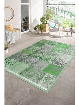 Napoli Home Dijital Baskı Kaymaz Taban Yıkanabilir Patchwork Yolluk Mutfak Salon Halısı, N-Patchwork-17-Yeşil,