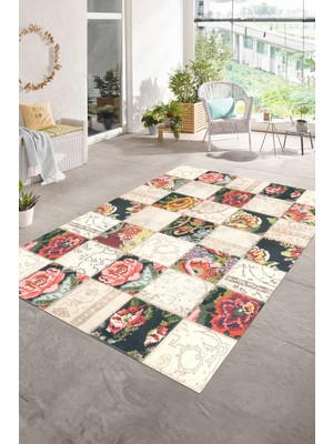 Napoli Home Dijital Baskı Kaymaz Taban Yıkanabilir Patchwork Yolluk Mutfak Salon Halısı, N-Patchwork-19-Renkli,