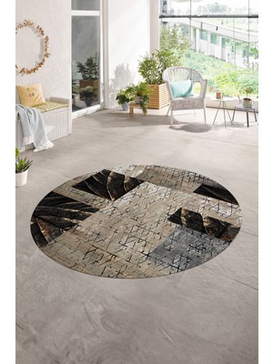 Napoli Home Dijital Kaymaz Yıkanabilir Patchwork Yuvarlak Balkon Mutfak Salon Halısı, N-Y-Patchwork-05-Vizon,