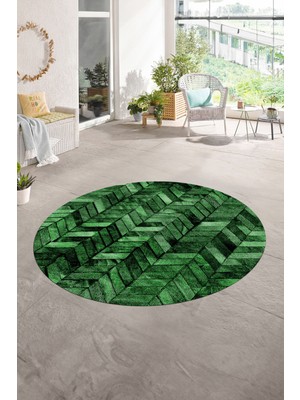 Napoli Home Dijital Kaymaz Yıkanabilir Patchwork Yuvarlak Balkon Mutfak Salon Halısı, N-Y-Patchwork-13-Yeşil,