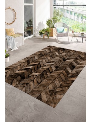 Napoli Home Dijital Baskı Kaymaz Taban Yıkanabilir Patchwork Yolluk Mutfak Salon Halısı, N-Patchwork-13-Kahve,