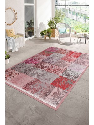 Napoli Home Dijital Baskı Kaymaz Taban Yıkanabilir Patchwork Yolluk Mutfak Salon Halısı, N-Patchwork-17-Kırmızı,