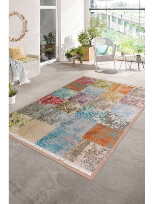 Napoli Home Dijital Baskı Kaymaz Taban Yıkanabilir Patchwork Yolluk Mutfak Salon Halısı, N-Patchwork-17-Renkli,