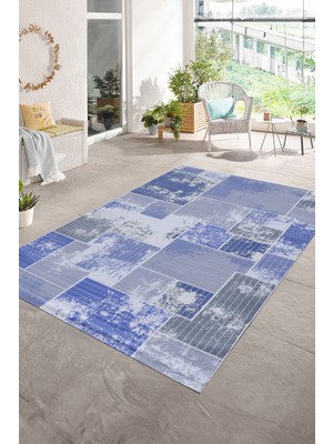 Napoli Home Dijital Baskı Kaymaz Taban Yıkanabilir Patchwork Yolluk Mutfak Salon Halısı, N-Patchwork-20-Mavi,