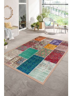 Napoli Home Dijital Baskı Kaymaz Taban Yıkanabilir Patchwork Yolluk Mutfak Salon Halısı, N-Patchwork-01-Renkli,