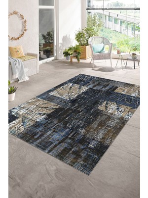 Napoli Home Dijital Baskı Kaymaz Taban Yıkanabilir Patchwork Yolluk Mutfak Salon Halısı, N-Patchwork-05-Mavi,