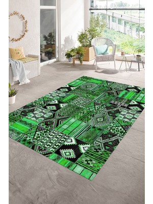 Napoli Home Dijital Baskı Kaymaz Taban Yıkanabilir Patchwork Yolluk Mutfak Salon Halısı, N-Patchwork-06-Yeşil,