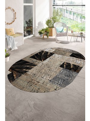 Napoli Home Dijital Kaymaz Yıkanabilir Patchwork Oval Yolluk Mutfak Salon Halısı, N-O-Patchwork-05-Vizon,