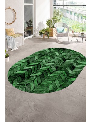Napoli Home Dijital Kaymaz Yıkanabilir Patchwork Oval Yolluk Mutfak Salon Halısı, N-O-Patchwork-13-Yeşil,