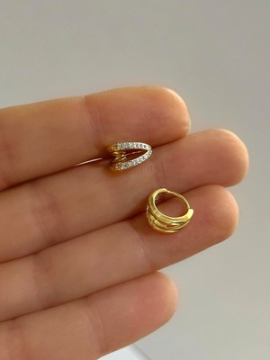 Ares Collection Iki Sıra Zirkon Taşlı Tragus Helix Kıkırdak Kulak Memesi Uyumlu Halka Piercing Küpe (1 Adet )