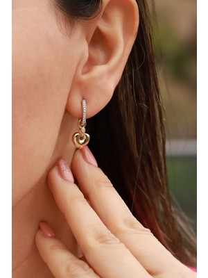 Aydın Kuyumculuk 14 Ayar Altın,kalpli Sallantılı Küpe AGKP608