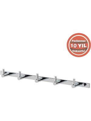 Çelik Banyo MS10-061 Paslanmaz Pirinç Mercan 5'li Askılık Havluluk Banyo Askısı