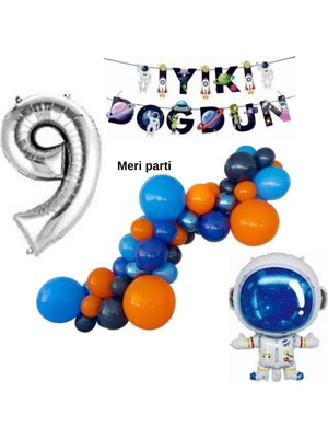 Meri Parti Uzay Konsept Doğum Günü Parti Rakam Folyo Uzay Banner Balon Zinciri Astronot Folyo Balon