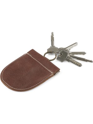 Londo Hakiki Deri Retro Tasarım Yaylı Mekanizmalı Kese Anahtarlık Kahverengi