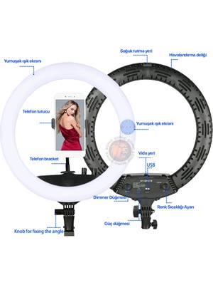 Somic Döküm Ayaklı 21 Inç Ring Light Kumandalı LED 54 cm 21 Inch Influencer Kuaför Makyaj Işığı Çantalı