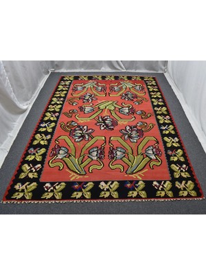 Zehra Abla Halı El Dokuma 6m2 Güllü Çiçekli Kirmen Karabağ Yün Kilim 4828